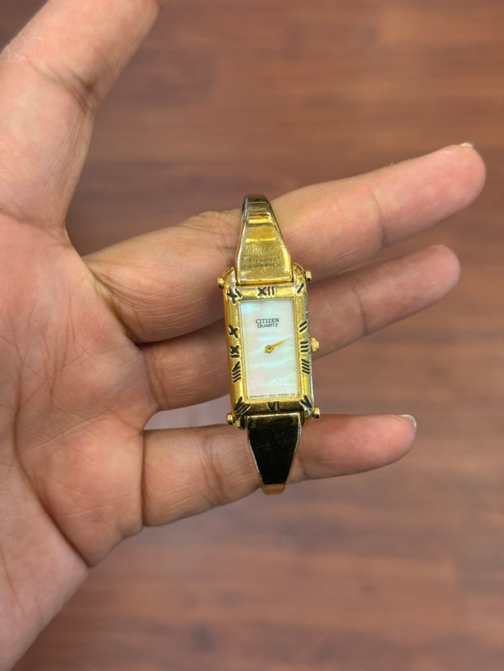 Citizen vintage bangle ladies Gold Rectangular Watch with Mother-of-Pearl Dial